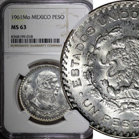 Mexico ESTADOS UNIDOS MEXICANOS Silver 1961 Peso Jose Morelos NGC MS63 KM#459(8)