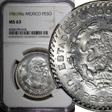 Mexico ESTADOS UNIDOS MEXICANOS Silver 1961 Peso Jose Morelos NGC MS63 KM#459(8)