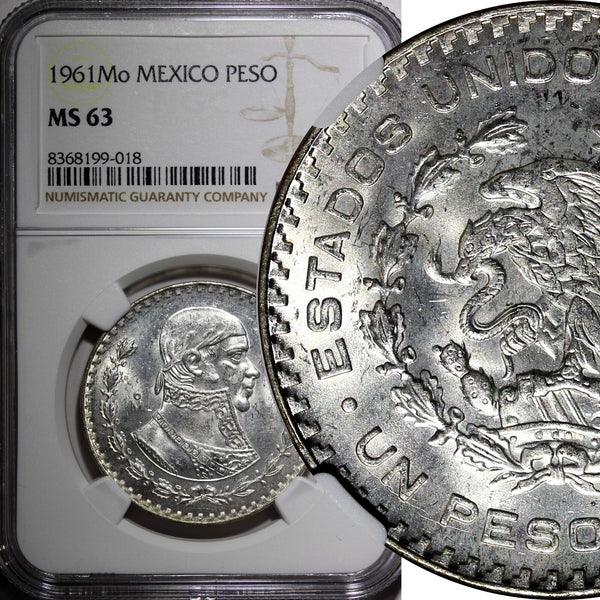 Mexico ESTADOS UNIDOS MEXICANOS Silver 1961 Peso Jose Morelos NGC MS63 KM#459(8)