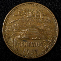 MEXICO  Bronze 1955 Mo 20 Centavos 1st Year Type  KM# 440 (27 544)