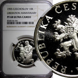 Czechoslovakia PROOF Silver 1955 10 Korun Liberation NGC PF68 UC TOP GRADE KM42