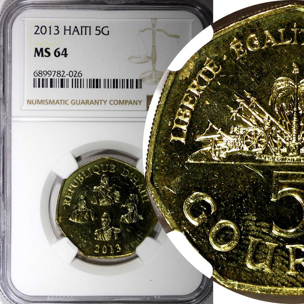 Haiti 2013 5 Gourdes Haitian statesmen NGC MS64 Heptagon GEM BU KM# 156 (026)