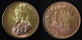 India-British George V Bronze 1936 (B) 1/4 Anna GEM BU  Toned KM# 512  (27 727)