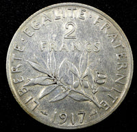 FRANCE Silver 1917 2 Francs Paris Mint 27mm Light Toned KM# 845.1 (25 551)