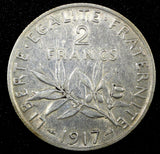 FRANCE Silver 1917 2 Francs Paris Mint 27mm Light Toned KM# 845.1 (25 551)