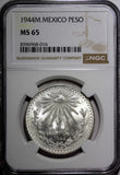 Mexico ESTADOS UNIDOS MEXICANOS Silver 1944 M 1 Peso NGC MS65 GEM BU KM# 455 (6)