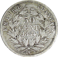 FRANCE Napoleon III Silver 1854 A 50 Centimes KM# 794.1 (25 220)