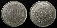 BRAZIL Pedro II Copper-Nickel 1889 200 Reis 32 mm Mint-511,000  KM# 484 (27 798)
