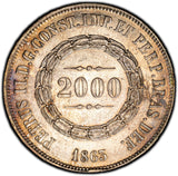 BRAZIL Pedro II Silver 1863 2000 Reis  37 mm PCGS AU Detail AR-0.91 KM# 466 (93)