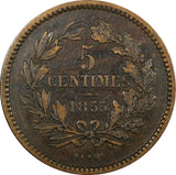 Luxembourg William III Bronze 1855 A 5 Centimes Paris Mint KM# 22.2 (24 503)
