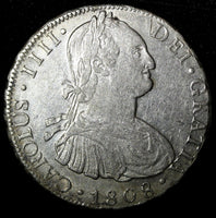 Bolivia Charles IV Silver 1808 PTS PJ 8 Reales Last Year Type XF KM# 73 (551)