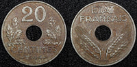 FRANCE Vichy French State Iron 1944 20 Centimes WWII Issue SCARCE  KM# 900.2a(2)