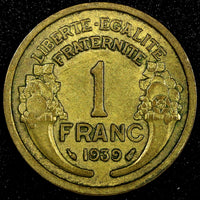 FRANCE Aluminum-Bronze 1939 1 Franc  XF Gad# 470 KM# 885  (24 944)