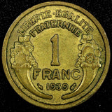 FRANCE Aluminum-Bronze 1939 1 Franc  XF Gad# 470 KM# 885  (24 944)