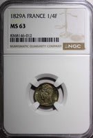 FRANCE Charles X Silver 1829 A  1/4 Franc NGC MS63 RAINBOW TONED KM# 722.1 (12)
