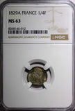 FRANCE Charles X Silver 1829 A  1/4 Franc NGC MS63 RAINBOW TONED KM# 722.1 (12)