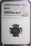 Mexico Silver 1846 MO MF  1/2 Real NGC MS63 Toned SCARCE KM# 370.9 (45)