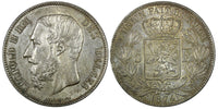 Belgium Leopold II Silver 1874 5 Francs 37mm UNC.Toned KM# 24 (25 208)