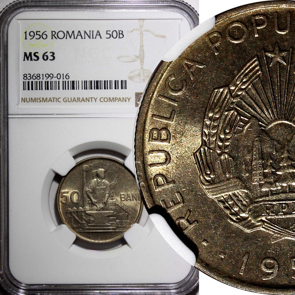 Romania 1956 50 Bani NGC MS63 25 mm 2 Years Type BU COIN KM# 86 (16)