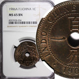 French Indo-China 1906 A 1 Cent Paris Key Date NGC MS65 BN TOP GRADED KM# 8 (4)