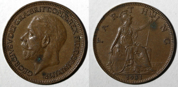 Great Britain George V Bronze 1931 Farthing  KM# 825 (28 208)