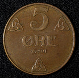 NORWAY Haakon VII Bronze 1941 5 Øre WWII Issue KM# 368 (27 618)