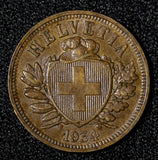 Switzerland Bronze 1934 B 2 Rappen Bern Mint BETTER DATE KM# 4.2a (28 549)