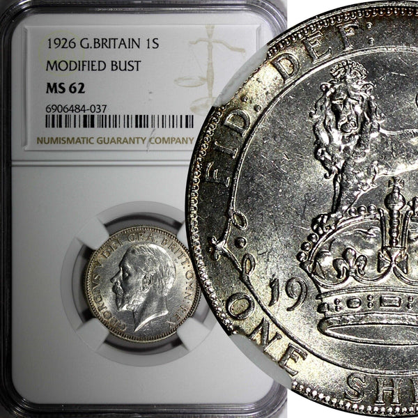 GREAT BRITAIN George V Silver 1926 1 Shilling NGC MS62 1st Year Type KM# 829 (7)