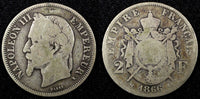 FRANCE Napoleon III Silver 1866 K 2 Francs Bordeaux SCARCE Mint KM# 807.3 (541)