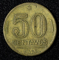 Brazil Getúlio Dornelles Vargas 1943 50 Centavos WWII Issue KM# 557a (27 655)