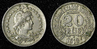 BRAZIL Copper-Nickel 1921 20 Reis Liberty KM# 516.2 (27 660)