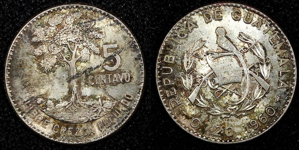 GUATEMALA Silver 1960 5 Centavos UNC Toned KM# 261  (24 432)