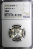 GREAT BRITAIN George VI Silver 1944 1 Shilling English Crest NGC MS61 KM#853 (5)