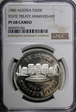 Austria Silver PROOF 1980 500 Schilling NGC PF68 CAMEO TOP GRADED KM# 2948 (26)