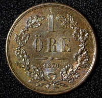 Sweden Carl XV Adolf Bronze 1870 L.A.1 Ore Choice UNC Condition KM# 705 (28 219)