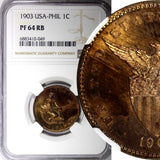 PHILIPPINES PROOF Bronze 1903 1 Centavo NGC PF64 RB Mintage-2,558 KM# 163 (49)