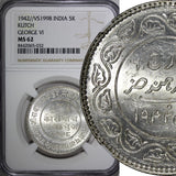 India-Princely States KUTCH George VI Silver 1942 VS1998 5 Kori NGC MS62 Y#82(2)