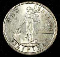 Philippines Silver 1903 10 Centavos 1st Year Type aUNC Toned  KM# 165 (27 039)