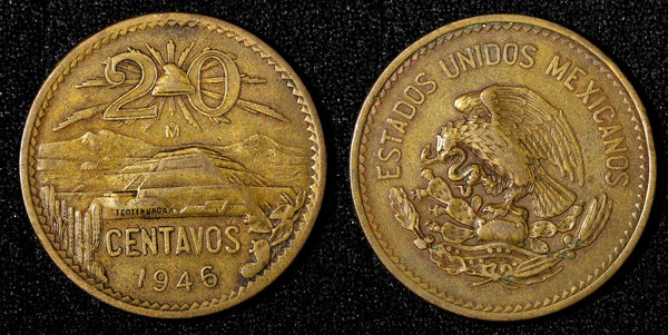 Mexico ESTADOS UNIDOS MEXICANOS Bronze 1946 Mo 20 Centavos  KM# 439 (28 121)