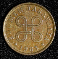 Finland Copper 1963 5 Penniä 1st Year Type  KM# 45 (28 093)