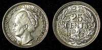 Curacao Wilhelmina Silver 1943 P 25 Cents Philadelphia Mint UNC  KM# 38 (28 133)