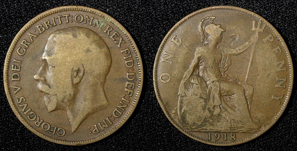 Great Britain George V (1910-1936) Bronze 1918 1 Penny KM# 810  (28 205)