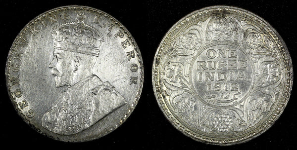 India-British George V Silver 1912 (B) Rupee Bombay Mint KM# 524 (27 340)