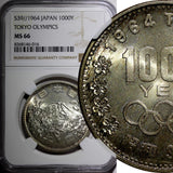 JAPAN Silver S39 1964 1000 Yen Olympics, Tokyo NGC MS66 Nice Toned Y# 80 (016)