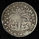 BOLIVIA Simon Bolivar Silver 1859 FJ 2 Soles Potosi Scarce KM# 135.1 (591)
