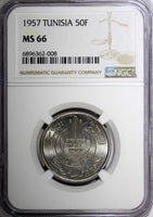 TUNISIA Muhammad VIII 1957 50 Francs NGC MS66 GEM BU KM# 275 (008)