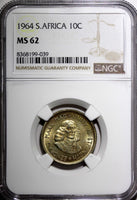 South Africa Silver 1964 10 Cents Jan van Riebeeck NGC MS62 Toned KM# 60 (039)