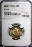 South Africa Silver 1964 10 Cents Jan van Riebeeck NGC MS62 Toned KM# 60 (039)