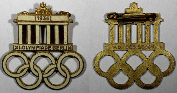 GERMANY 1936 Berlin Olympic Enamel Pin Badge Brandenurg Gate 33mm x 30mm (029)