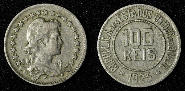 BRAZIL Copper-Nickel 1923 100 Reis Rio de Janeiro Mint KM# 518 (27 598)